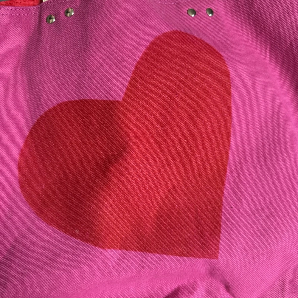 Pink Hazel Heart Pink Tote Bag Hot Pink Red All You Knit Is Love Canvas Cotton - Picture 4 of 15